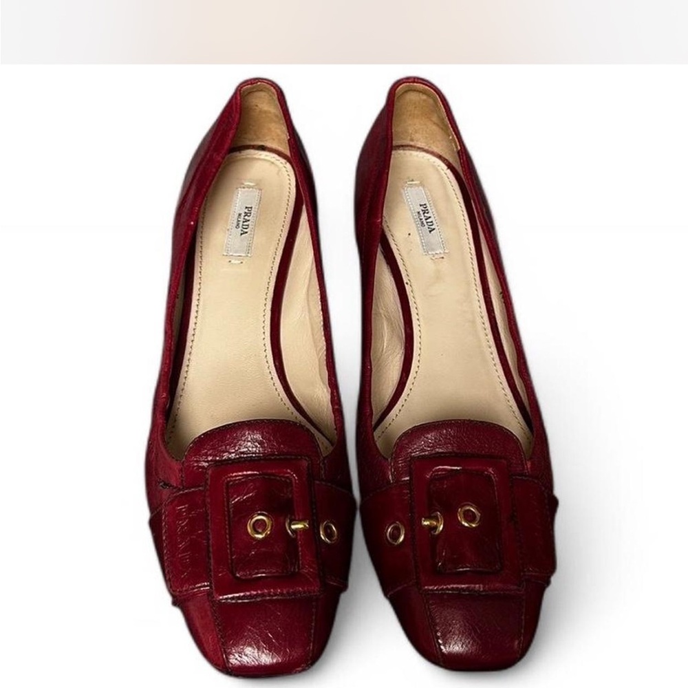 Prada Women's Red Leather Heel Loafers size 41